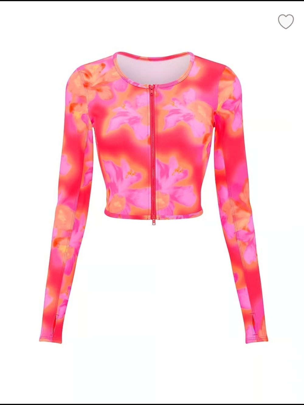 PINK Victoria's Secret Neon Floral Zip Crop Top in Hot Pink & Orange